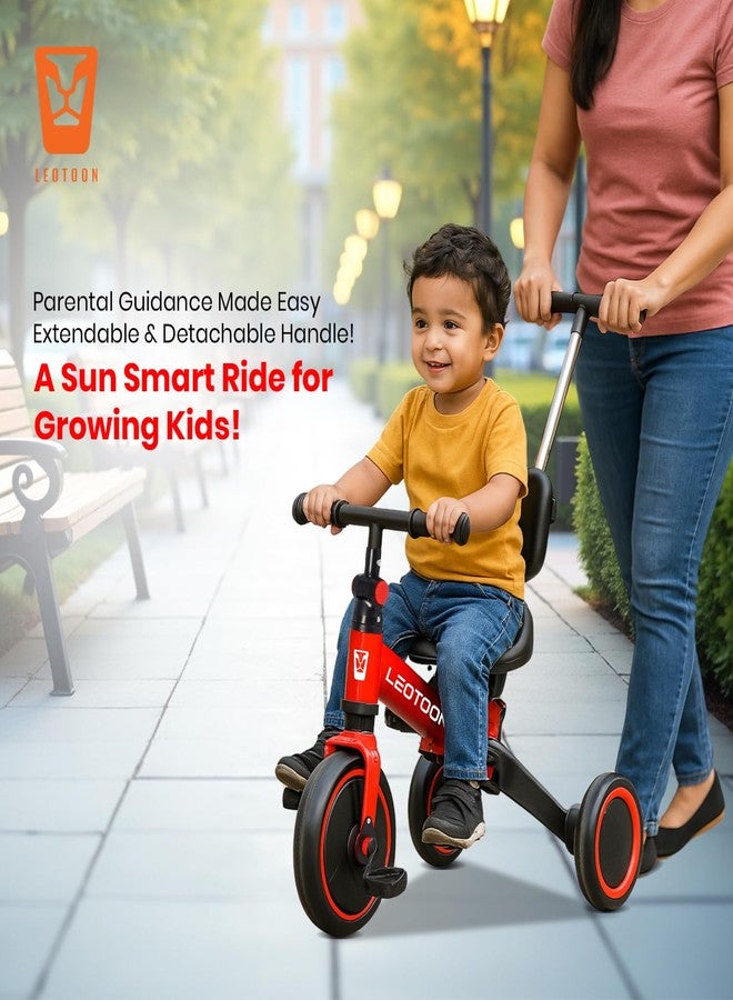 Leotoon 4 in 1 Trot n Roll Tricycle, Sunshade, 3 Mute EVA Wheels, Big Wheel Hub, Steel Frame, Non-Slip Tyres, Extendable Handle, Convertible to Balance Bike, Red, 2 to 6 Years - Image 4